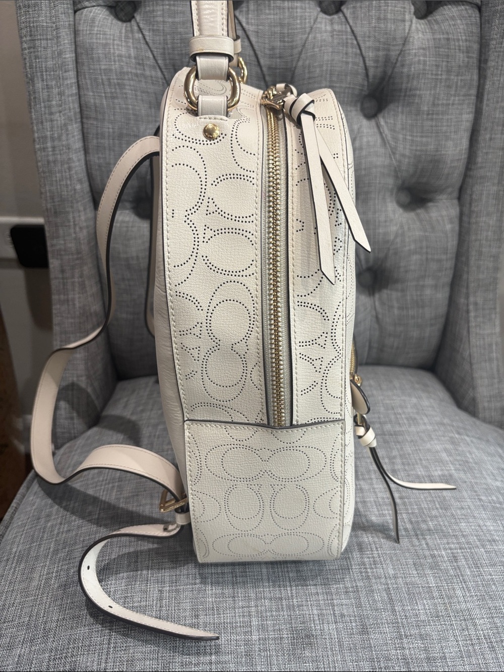 Coach Cream Perforated Signature Leather Backpack with Gold Hardware - Picture 10 of 10